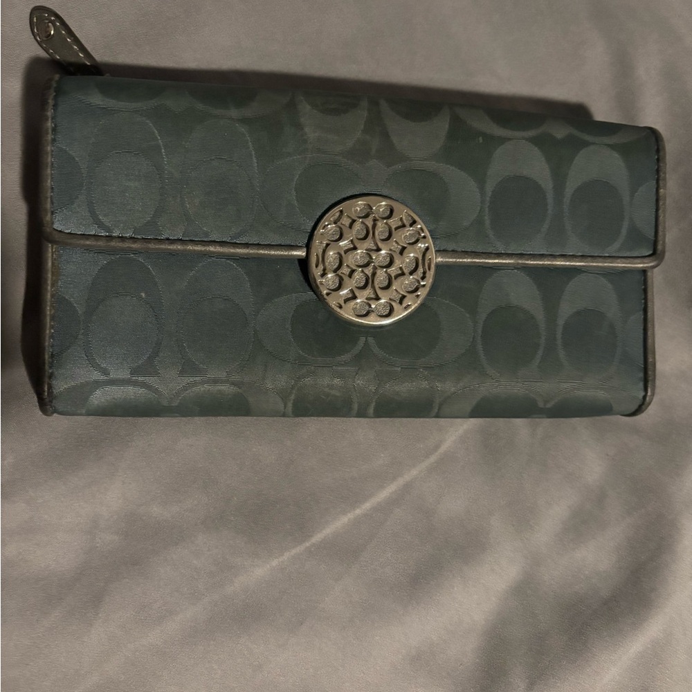 Coach Dark Green Wallet with Silver Accent